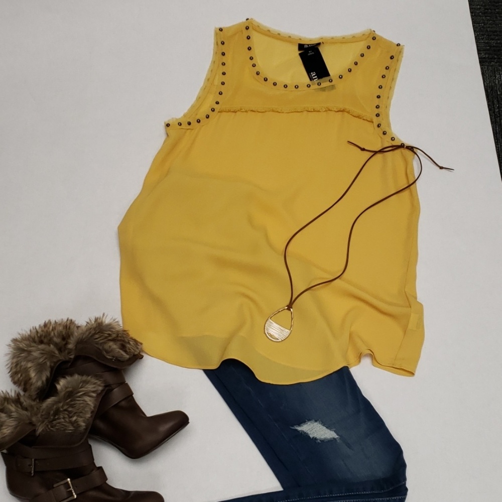 Ana ST Sheer Mustard Shirt NWT